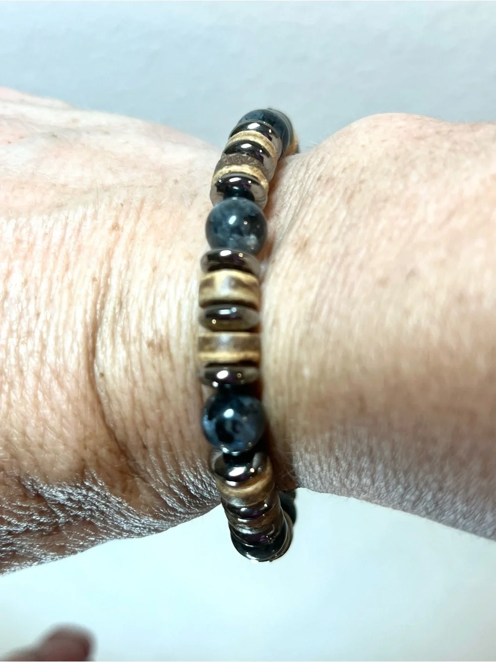 ☀️2/$20 Handcrafted Black Labradorite and Brown Beaded Stretch Bracelet | Unisex